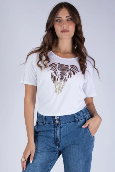 T-SHIRT ELEFANTE RICAMATO A...