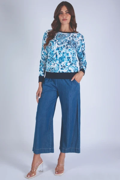 PANTALONE CROPPED CHAMBRAY...