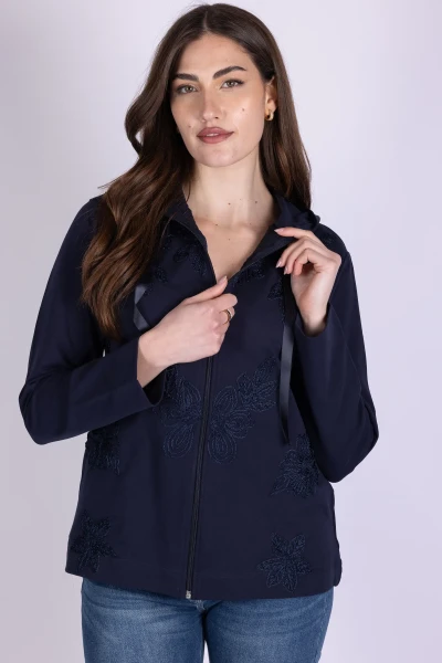 FELPA SGARZATA RICAMATA CON...