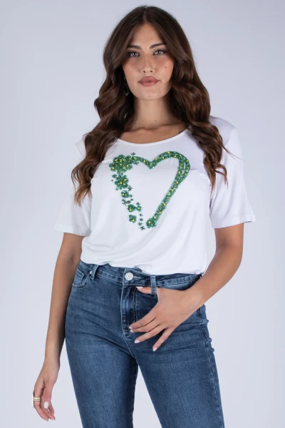 T-SHIRT CUORE RICAMATO A...