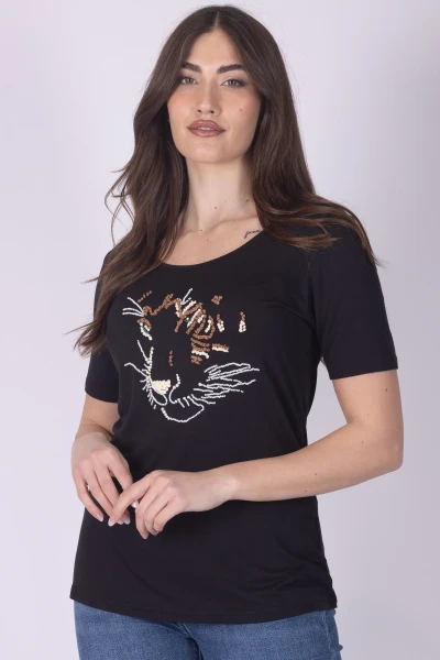 T-SHIRT TIGRE RICAMATA A...