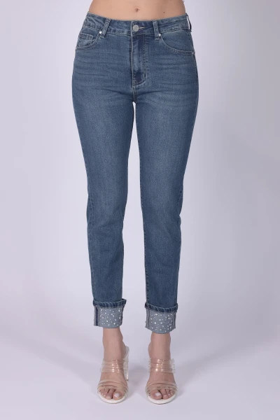 JEANS RISVOLTO STRASS...