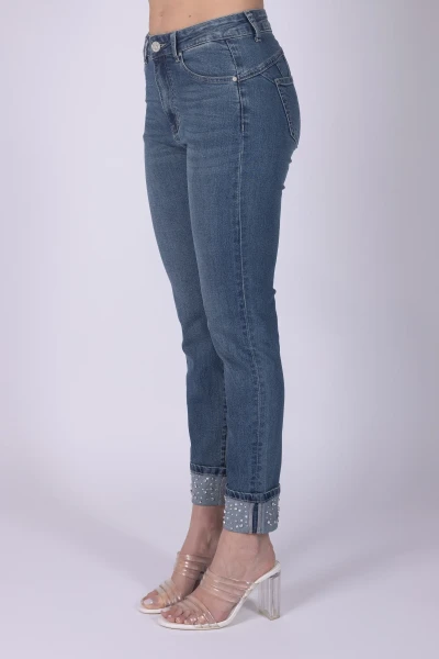 JEANS RISVOLTO STRASS...