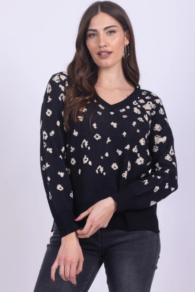 SCOLLO V IN LUREX ANIMALIER...