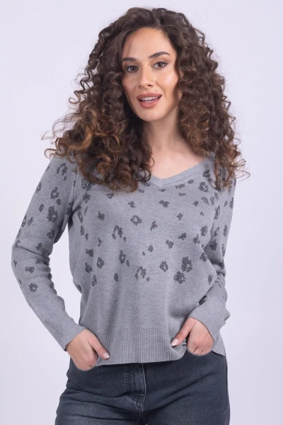 SCOLLO V IN LUREX ANIMALIER...